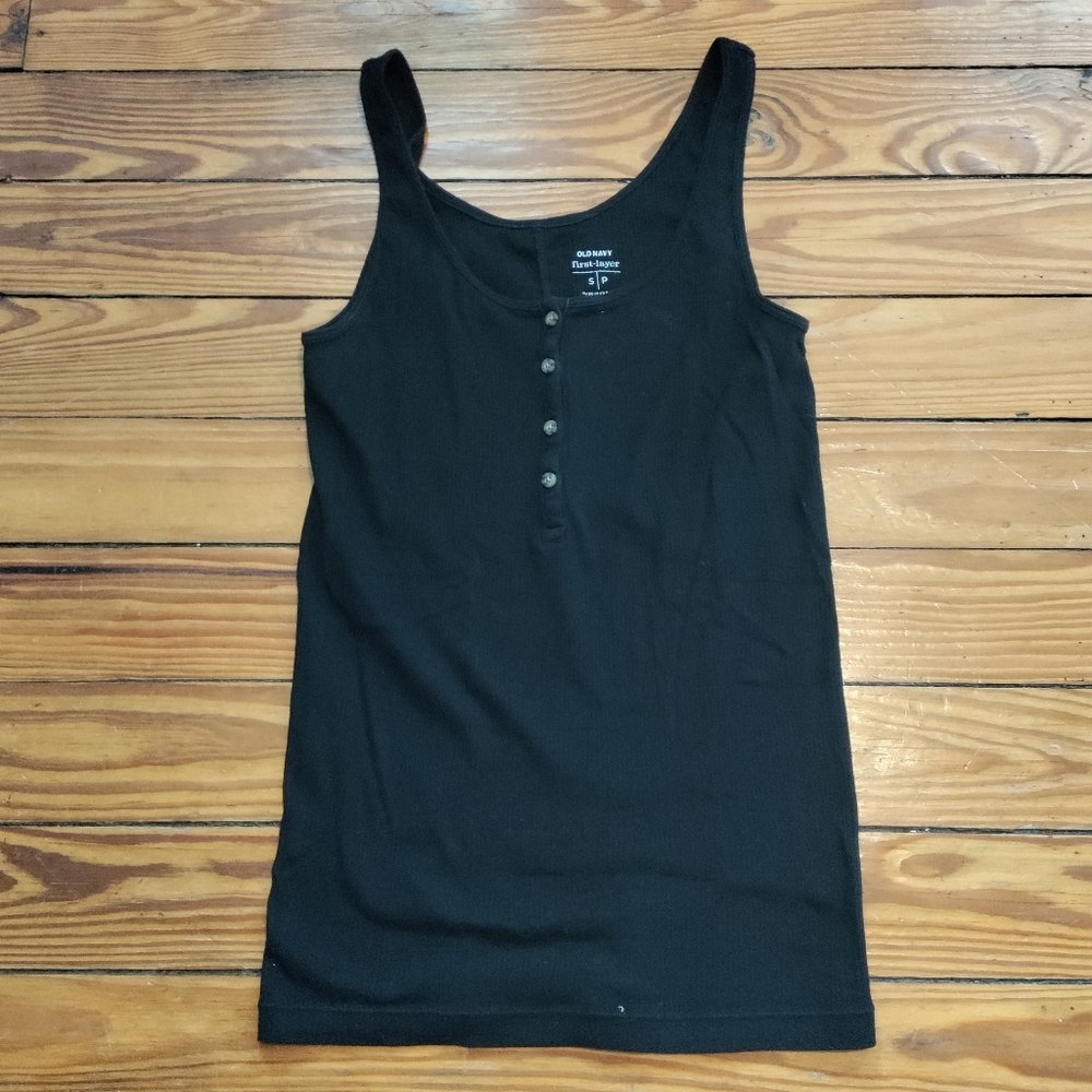 Black Ribbed Henley Tank Top